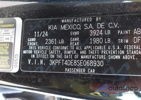 2025 Kia K4 Lxs из США, поврежденный, VIN 3KPFT4DE8SE068930